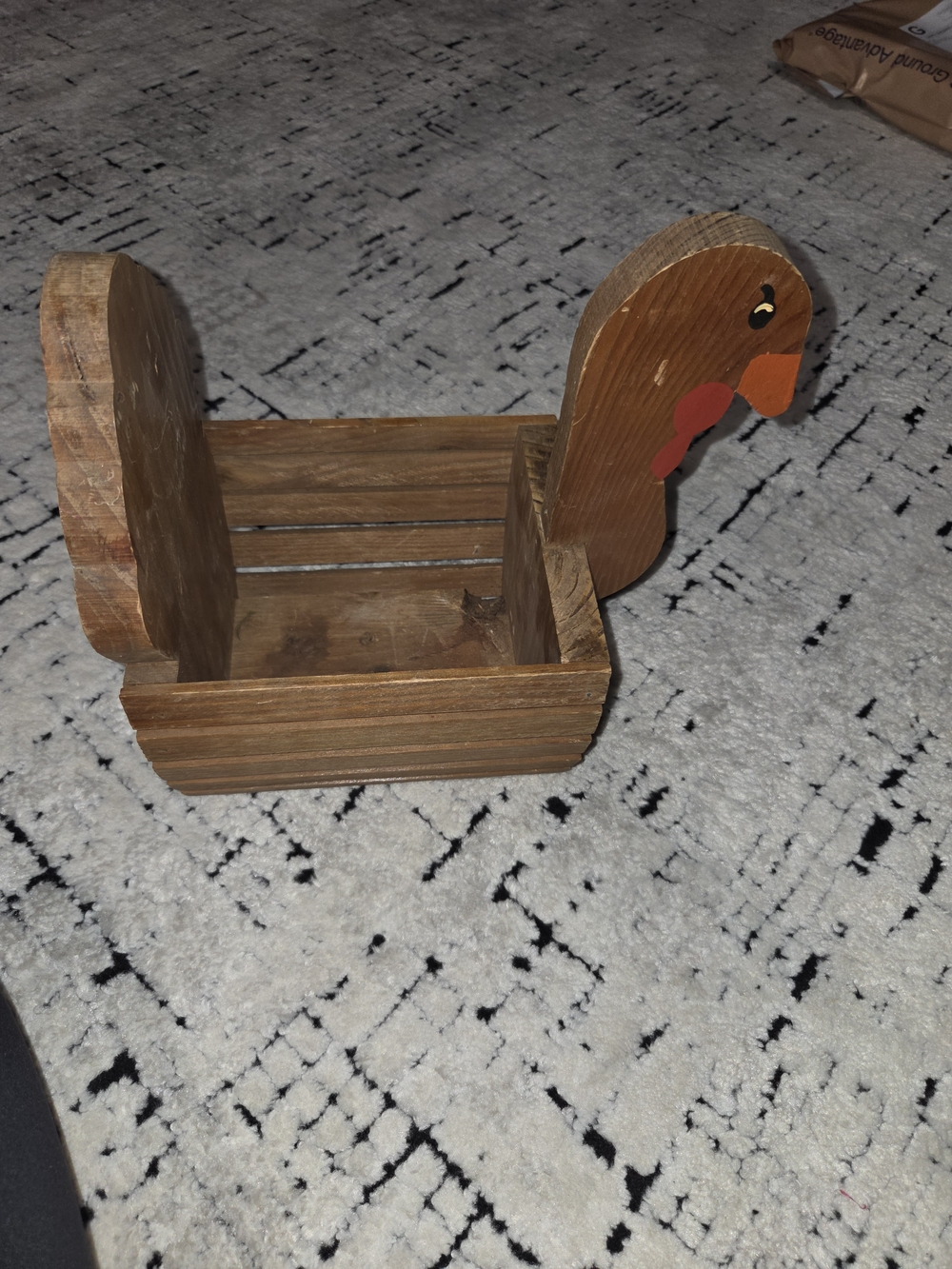 Wooden Turkey Decorative Crate - Brown with Orange Accent
